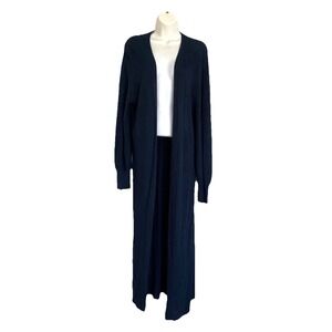 NEW Free People FP Beach Long Open Front Cardigan Duster S Navy Blue Linen Blend